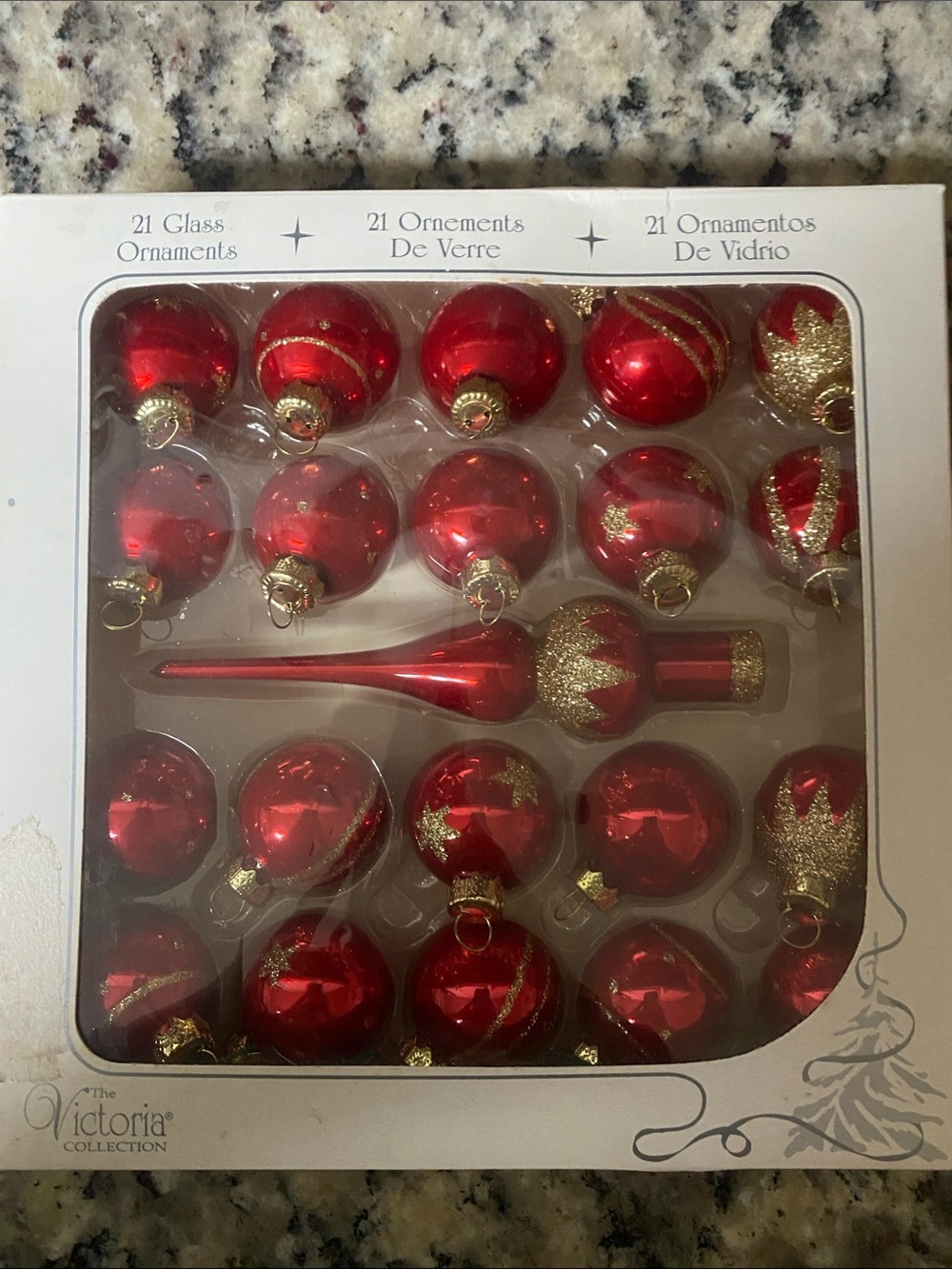 Red & Gold Glass Ornament Set - 21 Pieces The Victoria Collection